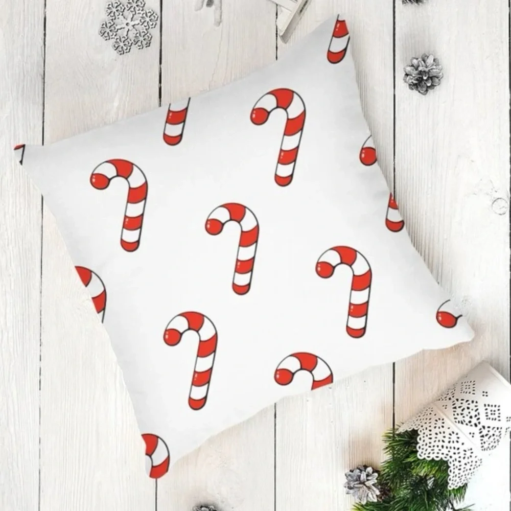 Christmas Cane Print Cushion Cover Without Filler. 4 Set